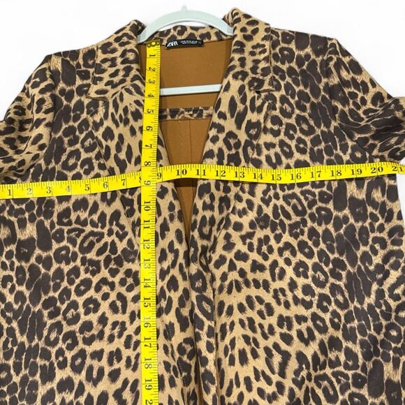 Zara Women's Open Front Leopard Print Notched Lapel Jacket Coat Tan Brown Medium - Picture 5 of 6